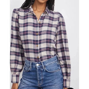 Rails Size Medium Angelica Almond Pink Navy Shirt Flannel Long Sleeve Button (O3